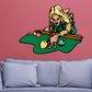 Pool shot sticker with rider wearing gloves on green angled table