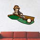 Billiard woman angled shot sticker, cartoon player holding cue over green table