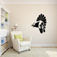 Bird and face wall decal with black silhouette and fan-like head crest