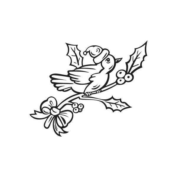 Image of Bird on Holly Branch Decal