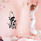 Bird on swirling floral wall decal, black outline