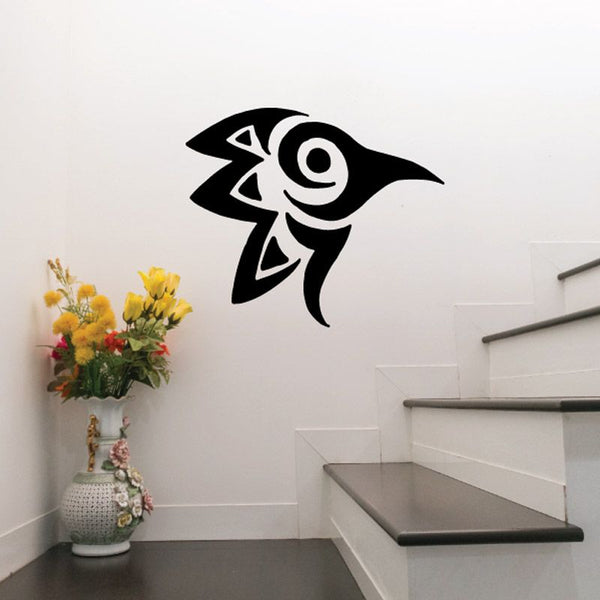 Bird wall vinyl decal, black silhouette with white accent face