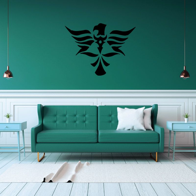 Bird wall decal vinyl: dark tribal winged bird silhouette on a wall