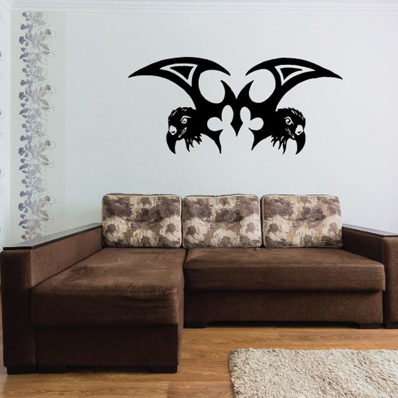 Black bird wall decal with two flying birds and three small silhouettes, vinyl sticker style