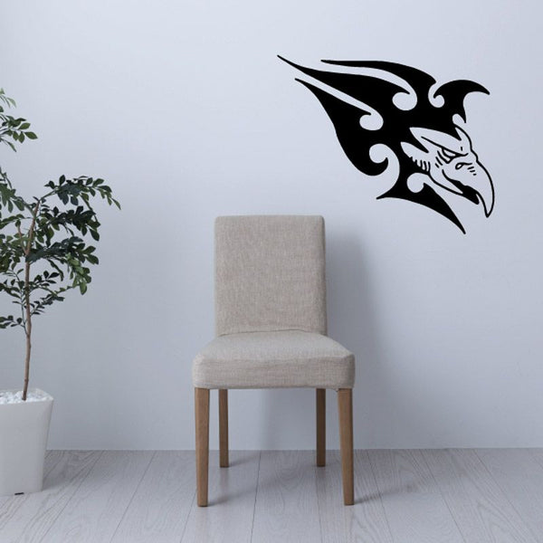 Black bird wall vinyl decal with ornate beak and wings