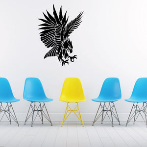 Black bird wall decal vinyl with wings spread and detailed feathers