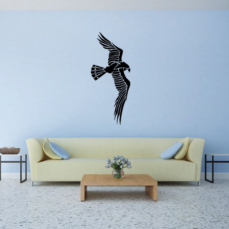 Black bird wall decal with wings spread, vinyl sticker for walls