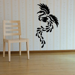Black bird wall decal with detailed sweeping feather design