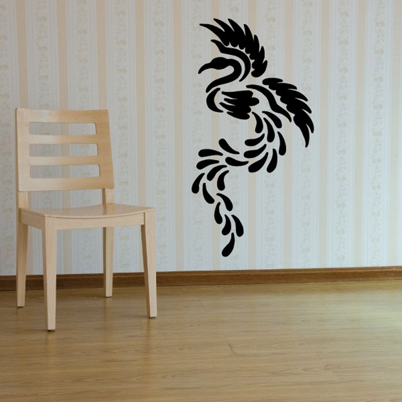 Black bird wall decal with detailed sweeping feather design