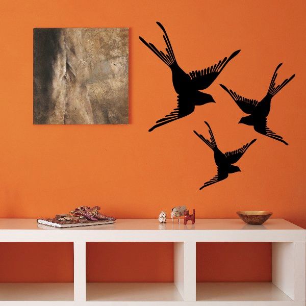 Black bird vinyl decal sticker with three birds in flight silhouette design