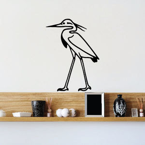 Bird wall decal with black heron outline on light background