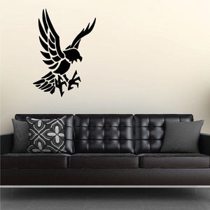 Black vinyl bird wall decal with wings spread and detailed feathers