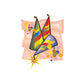 Birthday party hats sticker with three colorful cone hats and confetti dots