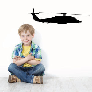 Helicopter wall decal vinyl, dark silhouette with rotor and landing skids