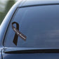 Black lung awareness ribbon vinyl sticker, black ribbon with small white text strip