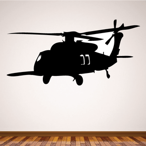 Helicopter decal with black silhouette, side view of a rotorcraft