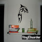 Leaping shark wall decal with sharp fin outline, black silhouette