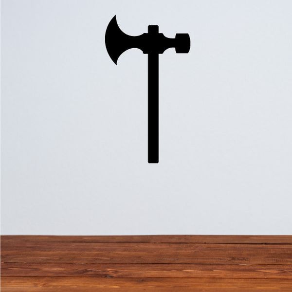 Black warhammer decal with long handle and axe head silhouette.