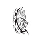 Wolf head decal with snarling face and black flames, white outline