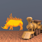 Flaming rhino sticker decal with orange-yellow fire outline