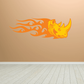Rhino head sticker with orange flame design and yellow roaring face