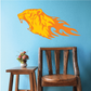 Tiger head sticker with blazing orange and yellow flames, fierce snarling face