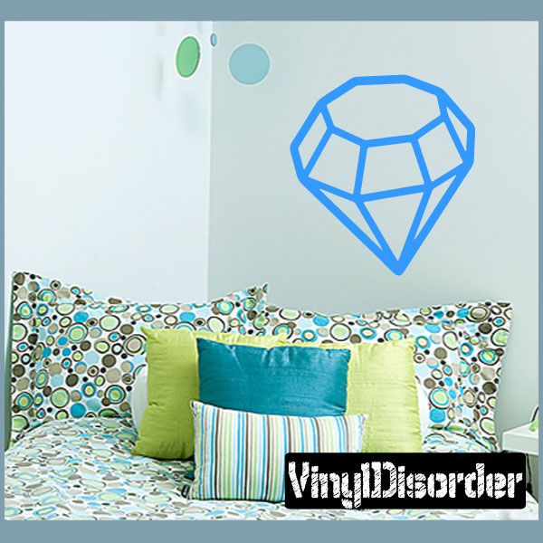 Blue geometric diamond decal with faceted outline for decorating walls