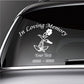 Car memorial decal: white “In Loving Memory” text, flower outline, “Your Text” fields