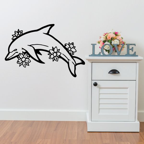 Image of Blooming Flowers Dolphin Decal