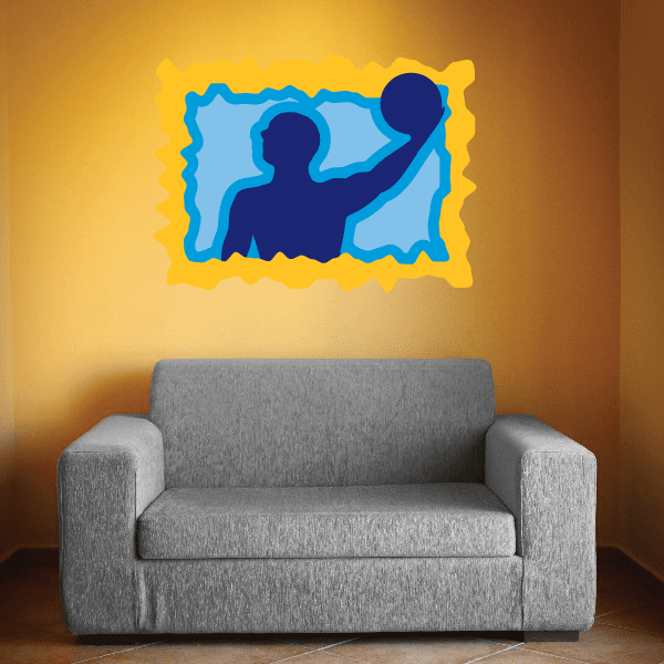 Water polo player wall decal, blue and yellow with swimmer silhouette