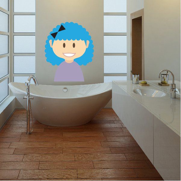 Smiling blue-haired girl cartoon sticker