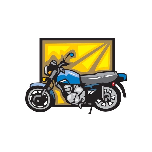 Motorcycle sticker with blue bike and yellow framed art