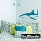 Blue shark wall decal with detailed fins and tail, in teal-blue silhouette