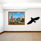 Flying bird silhouette wall decal, black bird soaring upward