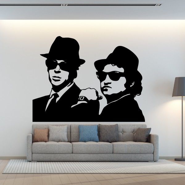 Black decal of two men in suits and hats, one wearing sunglasses