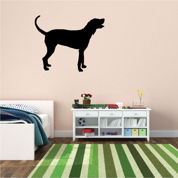 Bluetick coonhound decal, black dog silhouette in profile