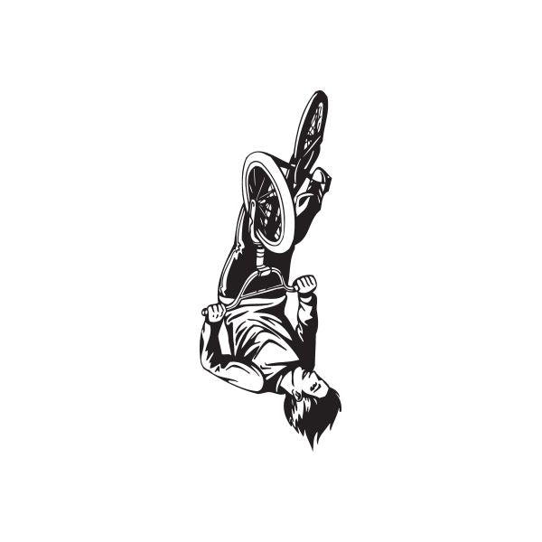 BMX bike wall decal vinyl of black-and-white rider silhouette with front wheel