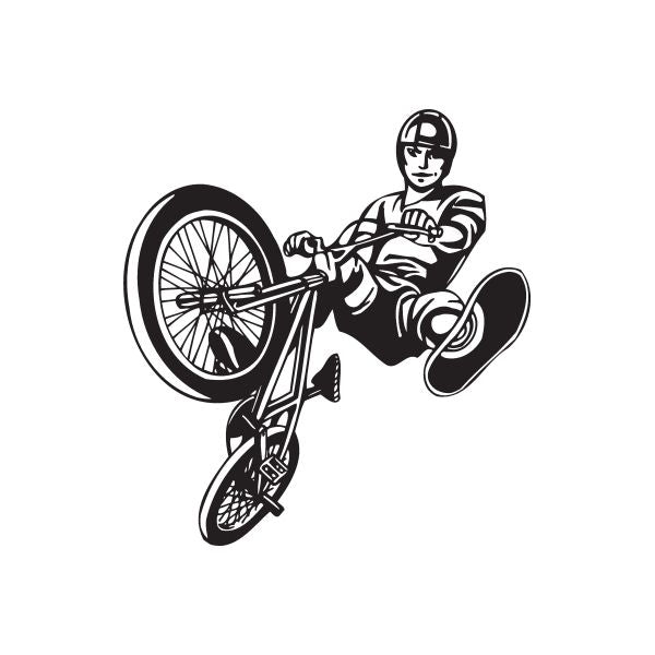 BMX bike wall decal, black BMX rider with front wheel and bike frame illustration