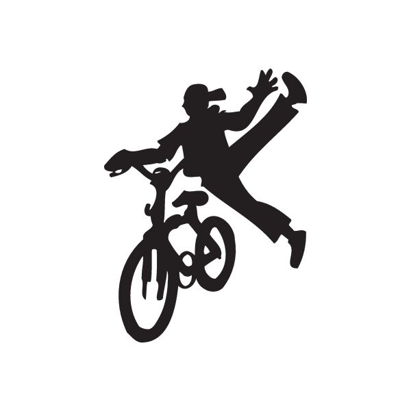 Black BMX rider vinyl wall decal, riding bike with raised arm