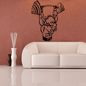 Boar bodybuilder decal of a muscular pig lifting barbells, black outline
