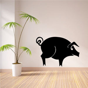 Chinese zodiac boar wall decal, black boar silhouette with curved tusks and tail.