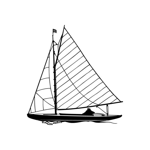 Sailboat vinyl decal sticker with black line-art sail on a dark hull