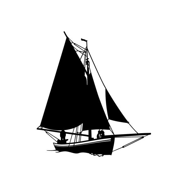 Sailboat vinyl decal sticker, black sailboat silhouette with sails and mast