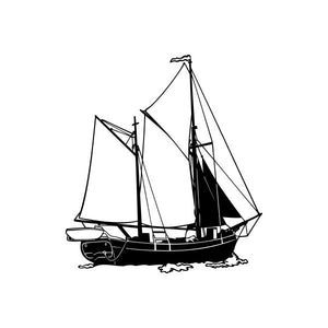 Black sailboat vinyl decal sticker with white accents for car windows