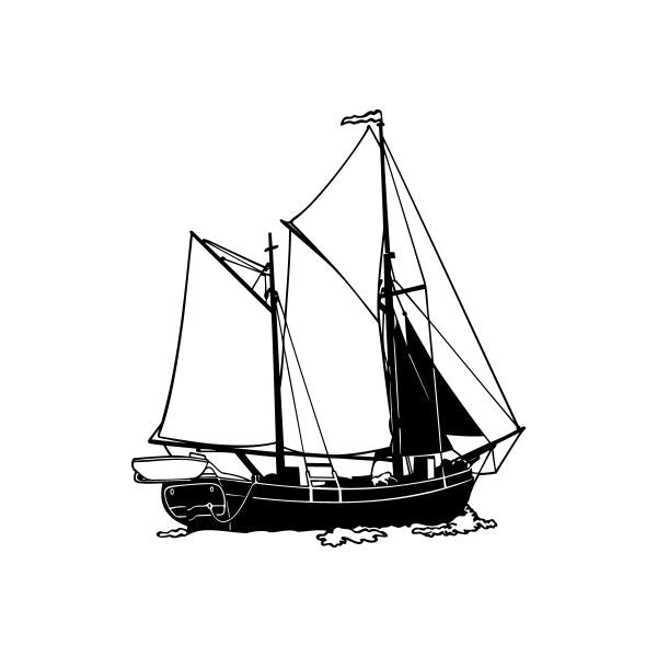 Black sailboat vinyl decal sticker with white accents for car windows