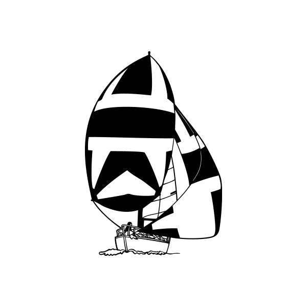 Sailboat vinyl window decal sticker, black silhouette with sails and wave lines