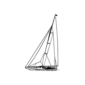 Sailboat vinyl decal sticker with black line art and sails