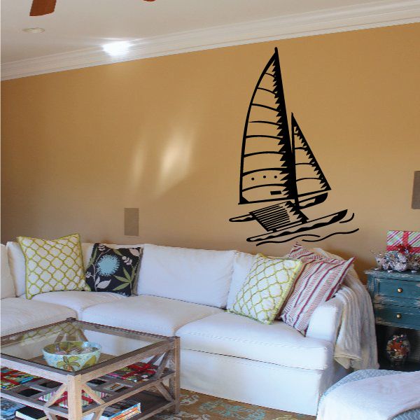 Sailboat wall decal in black vinyl outline