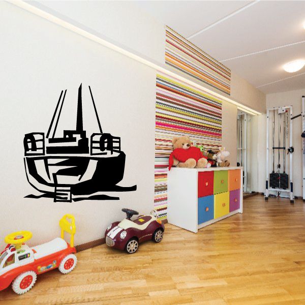 Black boat stern wall decal sticker with cabin and bow lines