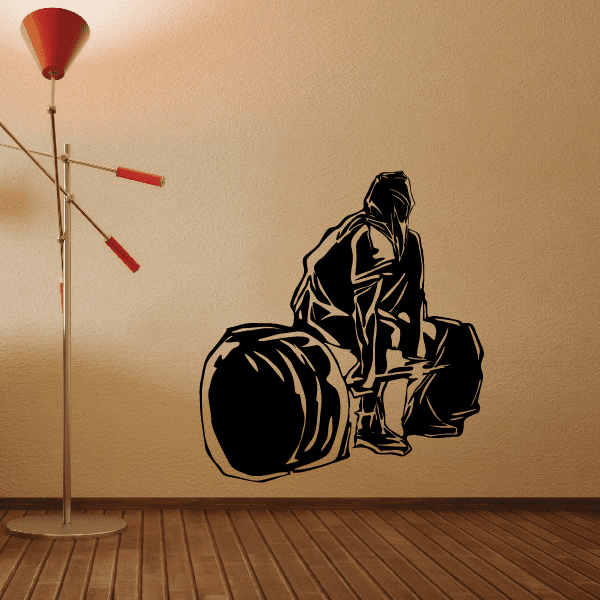 Black bodybuilder decal lifting barbell with deadlift pose, bold outline